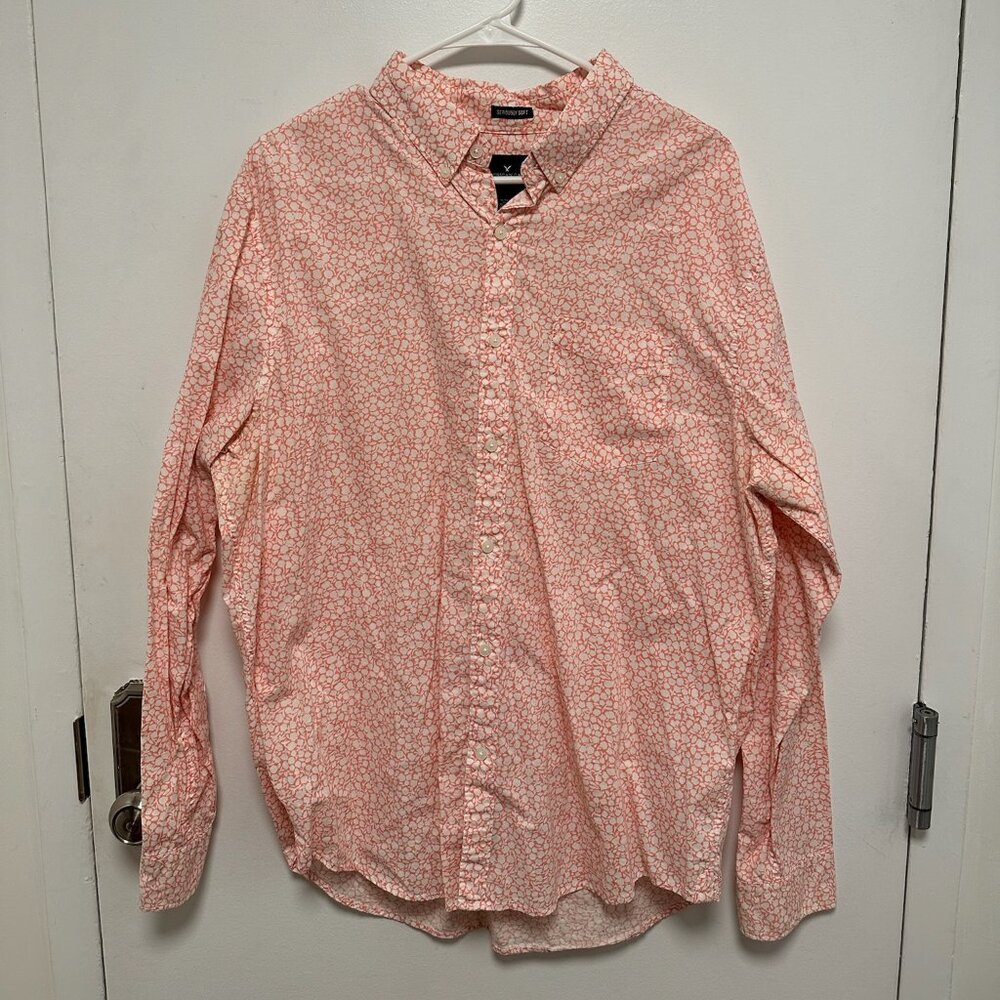 American Eagle Button-Up Shirt - Coral/White Pattern, Size XL